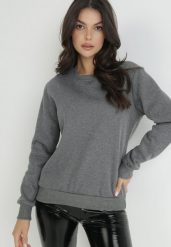 Ciemnoszara Bluza Disphiffo. Szare bluzy damskie Born2be, l, bez wzorów, z polaru, bez kaptura. Za 39.99 zł.