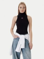 Tommy Jeans Bluzka Badge DW0DW21840 Czarny Slim Fit. Czarne bluzki damskie Tommy Jeans, s, bez wzorów, z bawełny, bez kołnierzyka, bez ramiączek. Za 149.99 zł.