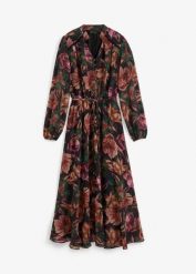 Sukienka szyfonowa. Czarne sukienki damskie bonprix, bez wzorów, z szyfonu, eleganckie, bez ramiączek. Za 169.99 zł.