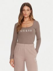 Guess Bluzka O5RI00 KBBU1 Beżowy Regular Fit. Brązowe bluzki damskie Guess, m, z aplikacjami, z bawełny, bez kołnierzyka, bez ramiączek. Za 131.99 zł.