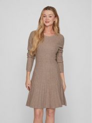 Vila Sukienka dzianinowa 14088238 Beżowy Regular Fit. Brązowe sukienki damskie Vila, bez wzorów, z dzianiny, bez ramiączek. Za 229.99 zł.