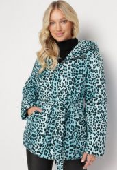 Jasnozielona Pikowana Kurtka w Panterkę z Wiązanym Paskiem Uvbovia. Zielone kurtki damskie Born2be, l, z aplikacjami, z kapturem. Za 309.99 zł.