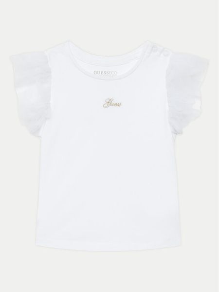 Guess Bluzka K5GI18 K6YW4 Biały Regular Fit. Białe bluzki i koszule dziewczęce Guess, z aplikacjami, z bawełny, bez kołnierzyka, bez ramiączek. Za 69.99 zł.