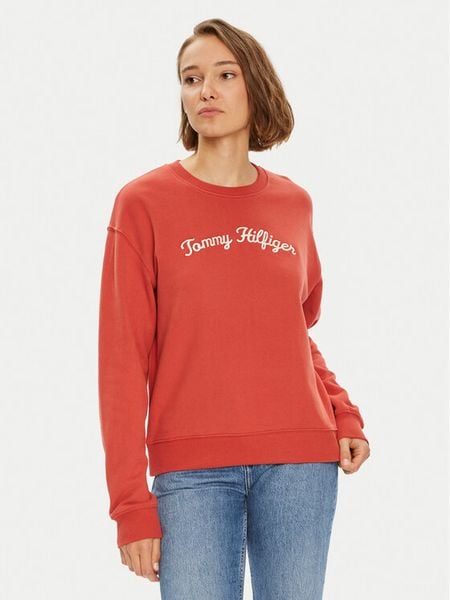 Tommy Hilfiger Bluza Modern Script WW0WW42615 Czerwony Regular Fit. Czerwone bluzy damskie Tommy Hilfiger, xxl, bez wzorów, z bawełny, bez kaptura. Za 419.99 zł.