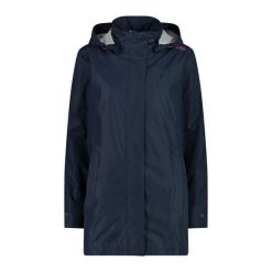 Kurtka przeciwdeszczowa damska z kapturem na napy CMP. Niebieskie kurtki damskie CMP, bez wzorów, z puchu, z kapturem. Za 340.00 zł.