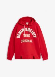 Bluza oversize z kapturem, z czystej bawełny. Czerwone bluzy damskie bonprix, bez wzorów, z bawełny, z kapturem. Za 129.99 zł.