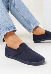 Granatowe Tenisówki Materiałowe na Płaskiej Podeszwie Ediany. Niebieskie obuwie sportowe damskie Born2be, z materiału, bez zapięcia, tenisowe. Za 34.99 zł.