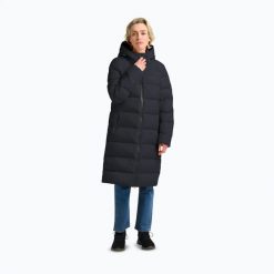 Płaszcz puchowy damski Jack Wolfskin Frozen Palace Coat. Niebieskie płaszcze damskie Jack Wolfskin, l, bez wzorów, z materiału, bez kaptura. Za 1,439.00 zł.