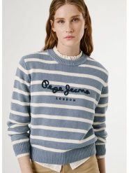 Pepe Jeans Sweter "Caprice" w kolorze kremowo-szaroniebieskim rozmiar: S. Brązowe swetry klasyczne damskie Pepe Jeans, s, z bawełny, bez kołnierzyka. Za 192.79 zł.
