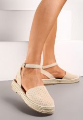 Beżowe Espadryle na Podeszwie z Plecionką Zapinane Przy Kostce Griolla. Brązowe espadryle damskie Renee, bez wzorów, bez obcasa. Za 69.99 zł.