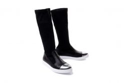 LANQIER 41C547 czarny sko+srebro, kozaki damskie. Czarne kozaki damskie Lanqier, bez obcasa, bez zapięcia. Za 149.95 zł.