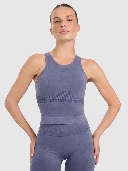 4F Top do jogi i pilatesu slim szybkoschnący damski - granatowy XS/S. Niebieskie koszulki sportowe damskie 4F, l, bez wzorów, z elastanu, bez ramiączek, na jogę i pilates. W wyprzedaży za 99.99 zł.