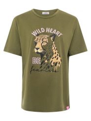 Zwillingsherz Koszulka "Wild Heart" w kolorze khaki rozmiar: XXL. Brązowe bluzki damskie Zwillingsherz, xxl, bez wzorów, bez kołnierzyka, bez ramiączek. Za 82.99 zł.