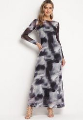 Czarno-Szara Sukienka Siateczkowa Maxi w Abstrakcyjny Wzór Tie-Dye Orelad. Czarne sukienki damskie Born2be, bez wzorów, bez ramiączek. W wyprzedaży za 135.99 zł.