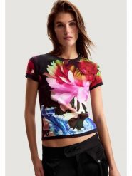 Desigual T-Shirt TS_MULTIFLOWERS_LAC Niebieski Casual Fit. Niebieskie t-shirty damskie Desigual, xs, bez wzorów, bez kołnierzyka. Za 249.99 zł.