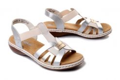 Rieker 65918-91 metallic, sandały damskie. Brązowe sandały damskie Rieker, bez wzorów, bez obcasa, bez zapięcia. Za 289.90 zł.
