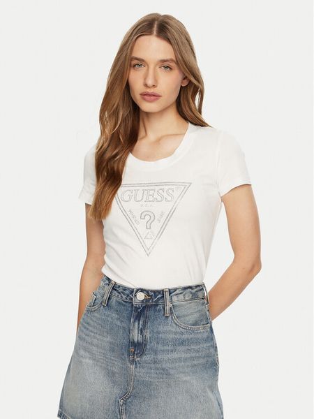 Guess T-Shirt W5RI11 J1314 Biały Regular Fit. Białe t-shirty damskie Guess, xs, z aplikacjami, z bawełny, bez kołnierzyka. Za 99.99 zł.