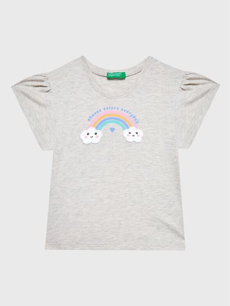 United Colors Of Benetton T-Shirt 3096G107Z Szary Regular Fit. Szare koszulki i t-shirty dziewczęce United Colors Of Benetton, bez wzorów, z bawełny, bez kołnierzyka, bez ramiączek. Za 69.99 zł.