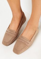Ciemnobeżowe Płaskie Mokasyny z Imitacji Zamszu Testis. Brązowe mokasyny damskie Born2be, bez obcasa. Za 59.99 zł.