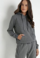 Ciemnoszara Bluza z Kapturem Euradus. Szare bluzy damskie Born2be, l, bez wzorów, z bawełny, z kapturem. Za 44.99 zł.