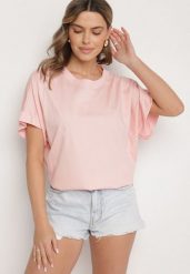 Jasnoróżowy T-shirt z Wiskozą o Kroju Nietoperza Tanariona. Czerwone t-shirty damskie Born2be, bez wzorów, z jeansu, bez kołnierzyka. Za 54.99 zł.