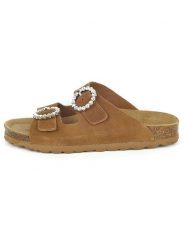 BABUNKERS Family Skórzane klapki w kolorze brązowym rozmiar: 37. Brązowe klapki damskie BABUNKERS Family, bez wzorów, z otwartym noskiem, bez obcasa, bez zapięcia. Za 130.81 zł.