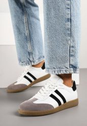 Białe Sneakersy ze Skóry Naturalnej w Stylu Tenisówek Floriauri. Białe obuwie sportowe damskie Born2be, z jeansu, bez zapięcia, tenisowe. Za 189.99 zł.
