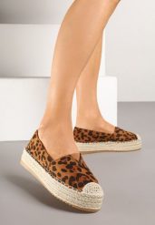 Panterkowe Espadryle z Imitacji Zamszu na Platformie z Jutowej Plecionki Mirrona. Espadryle damskie Renee, bez wzorów, bez obcasa, na platformie. Za 59.99 zł.