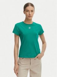 Tommy Hilfiger T-Shirt WW0WW48710 Zielony Slim Fit. Zielone t-shirty damskie Tommy Hilfiger, s, bez wzorów, z bawełny, bez kołnierzyka. Za 169.99 zł.