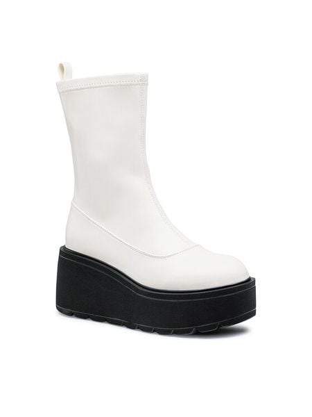 Jenny Fairy Botki LS5796-02A Biały. Białe botki damskie Jenny Fairy, ze skóry, bez obcasa, na koturnie, bez zapięcia. Za 131.99 zł.