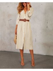 Milan Kiss Sukienka w kolorze beżowo-białym rozmiar: S. Brązowe sukienki damskie Milan Kiss, bez wzorów, z tkaniny, bez ramiączek. Za 194.61 zł.