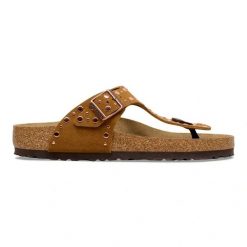 Birkenstock Gizeh Rivet LEVE Mink Japonki damskie. Brązowe klapki damskie Birkenstock, bez wzorów, ze skóry, bez obcasa, bez zapięcia. Za 529.99 zł.