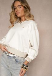 Biała Bluza Ozdobiona Metaliczną Nicią Ilatraen. Białe bluzy damskie Renee, l, z aplikacjami, z jeansu, bez kaptura. Za 54.99 zł.