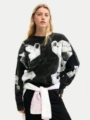 Desigual Bluza Kiss Mickey 26SWSK08 Czarny Relaxed Fit. Czarne bluzy damskie Desigual, m, bez wzorów, z bawełny, bez kaptura. Za 509.99 zł.