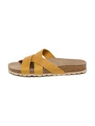 Billowy Skórzane klapki w kolorze żółtym rozmiar: 36. Żółte klapki damskie Billowy, bez wzorów, z otwartym noskiem, bez obcasa, bez zapięcia. Za 152.99 zł.