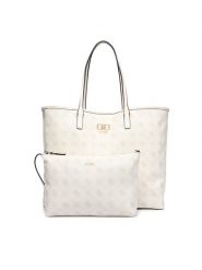 Guess Torebka Emelie Logo HWGP99 28240 Kremowy. Białe shopper bag Guess, z aplikacjami, ze skóry, bez dodatków. Za 674.99 zł.