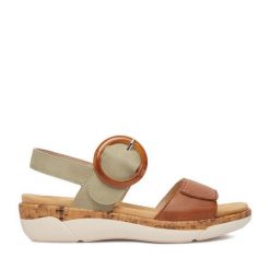 Sandały Remonte. Zielone sandały damskie Remonte, bez wzorów, bez obcasa, na płaskiej podeszwie, bez zapięcia. Za 349.99 zł.