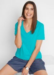 T-shirt z czystej bawełny. Zielone t-shirty damskie bonprix, bez wzorów, z bawełny, bez kołnierzyka. Za 54.99 zł.
