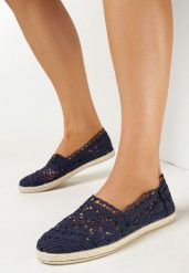 Granatowe Ażurowe Espadryle z Plecionką z Juty Adateia. Niebieskie espadryle damskie Born2be, na lato, bez zapięcia, tenisowe. Za 44.99 zł.