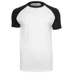 Kontrastowa Koszulka Raglan Unisex Dla Dorosłych. Białe bluzki damskie BUILD YOUR BRAND, xl, bez wzorów, bez kołnierzyka, bez ramiączek. Za 59.99 zł.