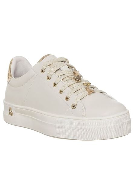 Patrizia Pepe Skórzane sneakersy w kolorze kremowym rozmiar: 37. Brązowe obuwie sportowe damskie Patrizia Pepe, bez zapięcia. Za 483.45 zł.