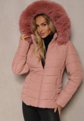 Ciemnoróżowa Taliowana Kurtka Pikowana z Odpinanym Kapturem z Futrem Mocno Ocieplana Lizzitte. Czerwone kurtki damskie Renee, l, bez wzorów, z futra. Za 219.99 zł.