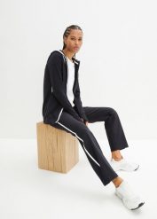 Dres sportowy bawełniany ze stretchem (2 części). Czarne kombinezony damskie bonprix, bez wzorów, z bawełny, sportowe, bez kołnierzyka, bez ramiączek. Za 209.99 zł.