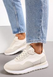 Beżowe Sneakersy Zdobione Wstawkami z Imitacji Skóry Fayela. Brązowe obuwie sportowe damskie Renee, ze skóry, bez zapięcia. Za 79.99 zł.