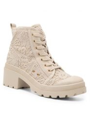 DeeZee Trzewiki WS5512-01 Beżowy. Brązowe botki damskie DeeZee, z materiału, bez obcasa, na słupku, bez zapięcia. Za 199.99 zł.