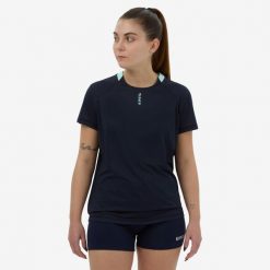 Koszulka do gry w siatkówkę damska. Niebieskie koszulki damskie ALLSIX, l, bez wzorów, z elastanu, bez kołnierzyka, bez ramiączek. W wyprzedaży za 49.99 zł.