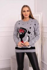 Sweter ze Świętym Mikołajem szary. Szare swetry klasyczne damskie KESI, l, z wełny, bez kołnierzyka, plus size. Za 99.32 zł.