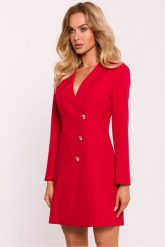 Elegancka sukienka żakietowa z dekoltem V i guzikami czerwona. Czerwone sukienki damskie MOE, bez wzorów, eleganckie, bez ramiączek. Za 399.00 zł.