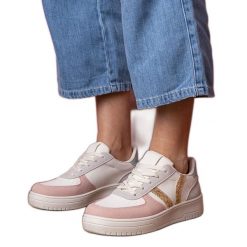 Wielokolorowe sneakersy trampki zdobione brokatem białe. Białe trampki damskie z aplikacjami, z gumy, bez zapięcia. Za 84.78 zł.