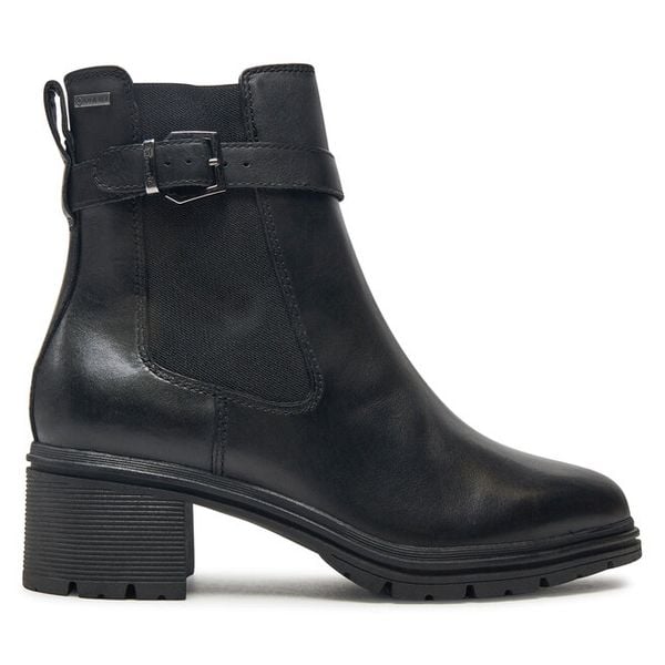 Botki Tamaris. Czarne botki damskie Tamaris, bez obcasa, na słupku, bez zapięcia. Za 399.99 zł.